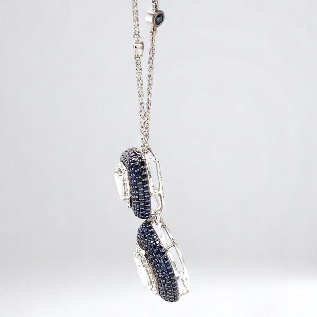 Fancy Diamonds Pendant Necklace with Blue Sapphires, 14k Solid Gold, Natural Diamonds, Ready To Ship, Women's Day Gift