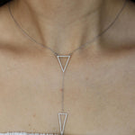 Load image into Gallery viewer, Double Triangle Natural Diamond Charm Necklace: 14k Solid Gold Layered Jewellery, Certified Jewelry, Ready To Ship