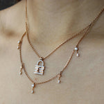 Load image into Gallery viewer, Lock & Key Diamond Necklace, 14k Solid Gold, Natural Diamonds, Dual Tone Charm Layered Stacking Necklace, Ready To Ship, IGI Certified