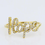 Load image into Gallery viewer, Hope Diamond Ring, 14kt Solid Gold, Natural Diamonds, Statement Word Ring, Affirmation Jewelry, Inspirational Jewelry, Ready To Ship