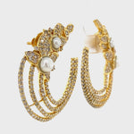 Load image into Gallery viewer, Leaves Stud Pearl Diamond Earrings, Natural Diamonds, Gemstone Earrings In 14k Solid Gold, Ready To Ship, Women's Day Gift