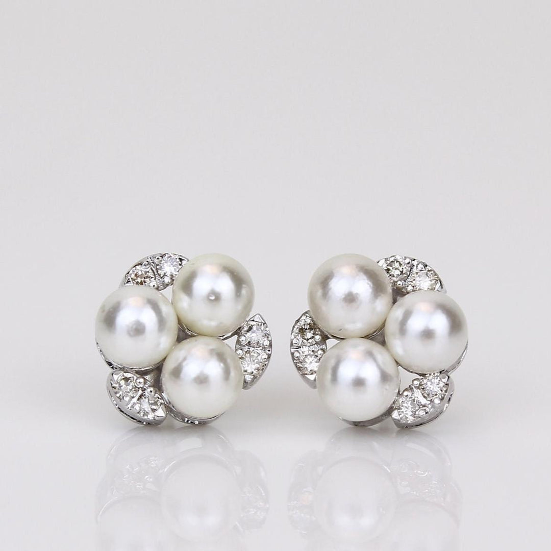 Pearl Stud Diamond Earrings In 14kt Solid Gold, Gemstone Earrings With Natural Diamonds, Ready To Ship, Women's Day Gift