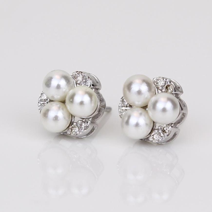 Pearl Stud Diamond Earrings In 14kt Solid Gold, Gemstone Earrings With Natural Diamonds, Ready To Ship, Women's Day Gift