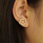 Load image into Gallery viewer, Round Cluster Natural Diamond Earrings: 14K Solid Gold Circular Halo Tube Studs, HRD Certification, Ready To Ship