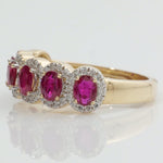 Load image into Gallery viewer, Oval Ruby Halo Diamond Ring, 14k Solid Gold, Natural Diamond, Half Eternity Band, Gemstone Cocktail Ring, Two Tone Wedding Statement Ring