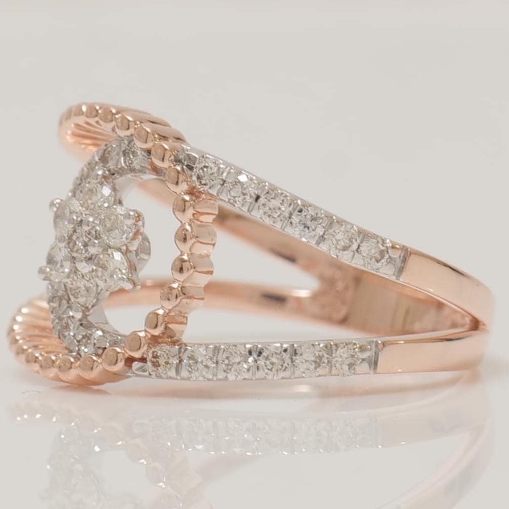 Floral Gold Diamond Ring, 14k Solid Gold, Natural Diamonds, Split Band Open Ring, Dual Tone Ring, Gift for Her