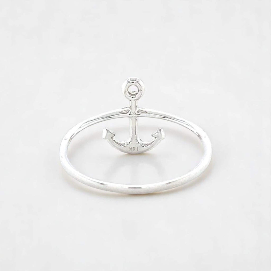 Anchor Diamond Ring, 14k Solid Gold, Natural Diamonds, Everyday Stackable Jewelry, Ready To Ship, Women's Day Gift