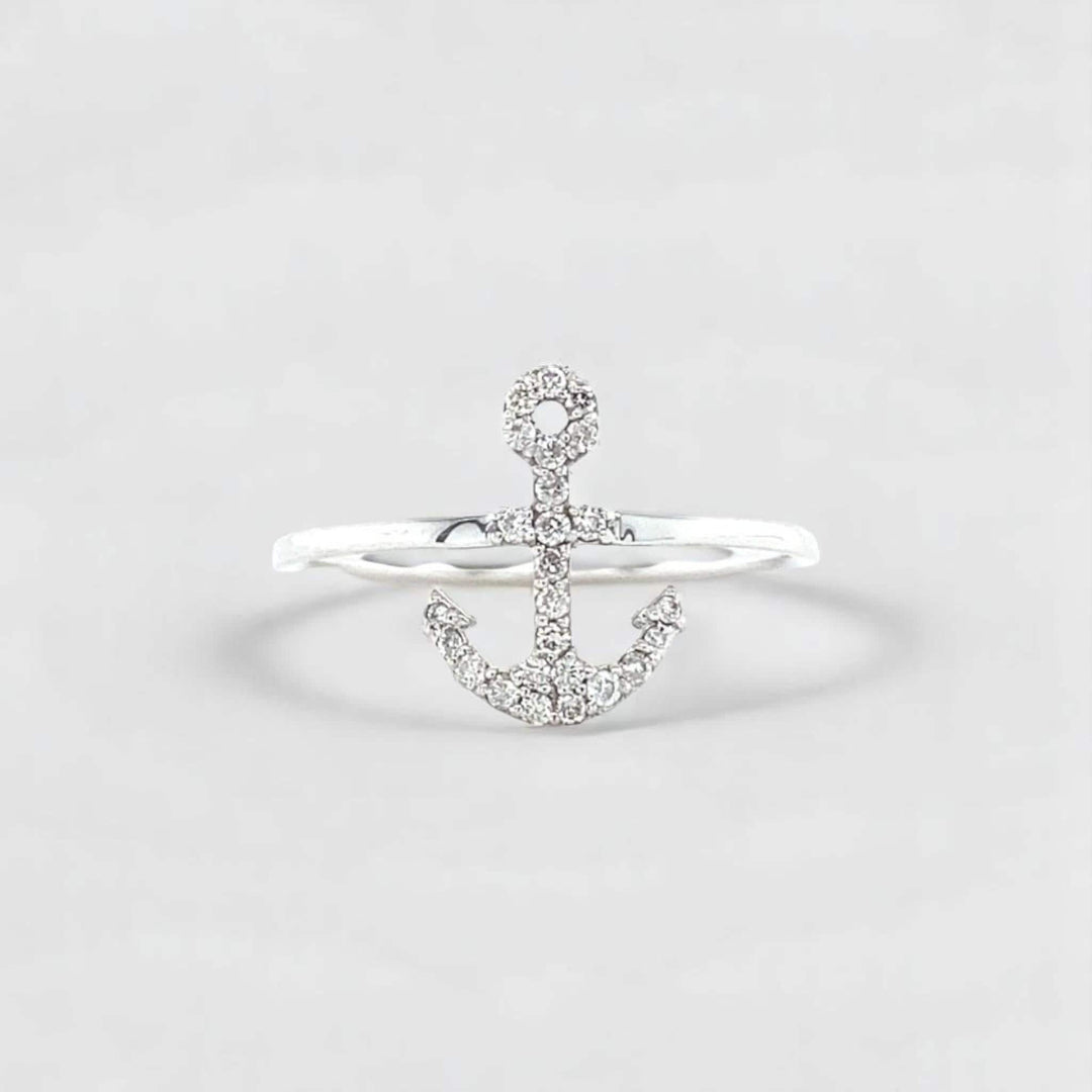 Anchor Diamond Ring, 14k Solid Gold, Natural Diamonds, Everyday Stackable Jewelry, Ready To Ship, Women's Day Gift