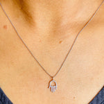 Load image into Gallery viewer, Hamsa Hand Diamond Charm Pendant, 14k Solid Gold, Natural Diamonds, Everyday Protection Bracelet, Minimalist Necklace, Stackable Jewelry