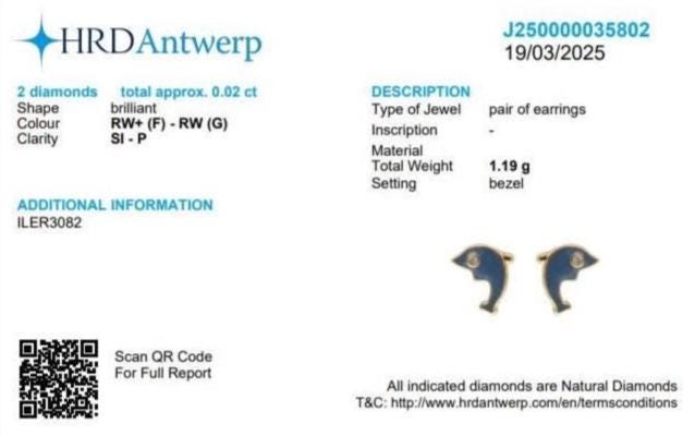 Kids Dolphin Diamond Earrings, 14k Solid Gold, Enamel Studs, Natural Diamond, Everyday Jewelry, Gift for girls, Ready To Ship, HRD Certified