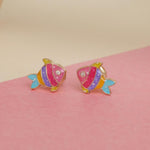 Load image into Gallery viewer, Kids Fish Diamond Stud Earrings, 14k Solid Gold With Enameling, Natural Diamonds, Ocean Animal Jewelry, Gift for girls, Ready To Ship