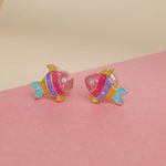 Load image into Gallery viewer, Kids Fish Diamond Stud Earrings, 14k Solid Gold With Enameling, Natural Diamonds, Ocean Animal Jewelry, Gift for girls, Ready To Ship