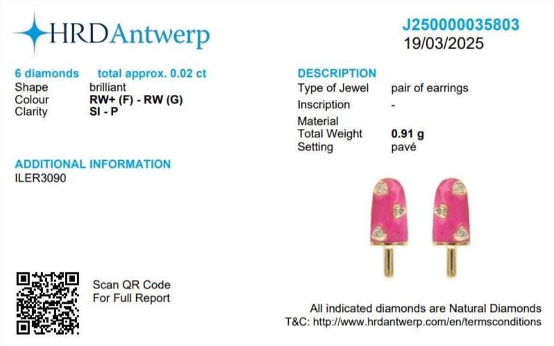 Kids Popsicle Diamond Earrings, 14k Solid Gold, Natural Diamonds, Enamel Studs, Gift for toddler, girl and kid, Ready To Ship, HRD Certified