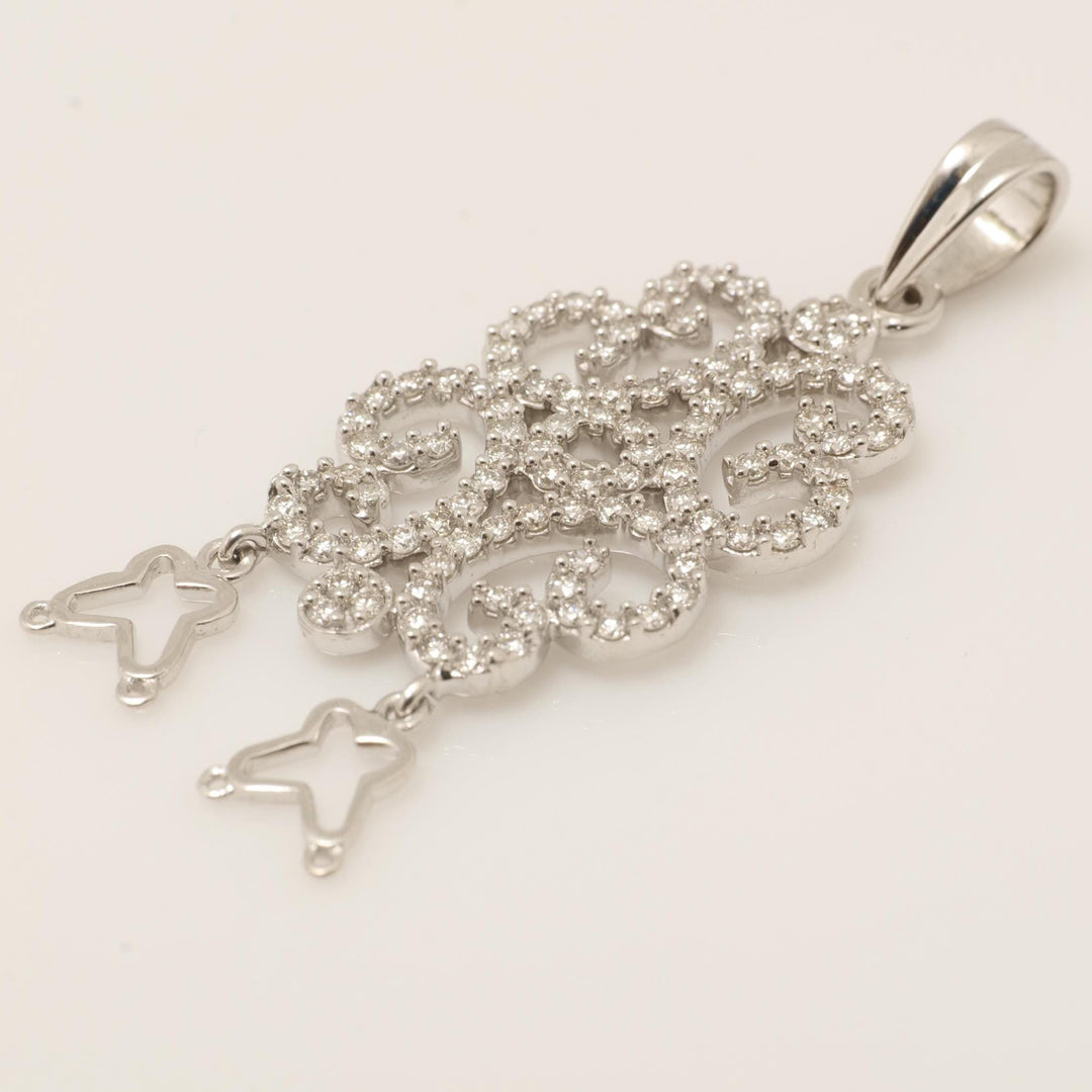 Floral Diamond Pendant, 14k Solid Gold, Natural Diamond, Filigree Cocktail Pendant, Butterfly Drop Necklace, Statement Bridal Jewelry