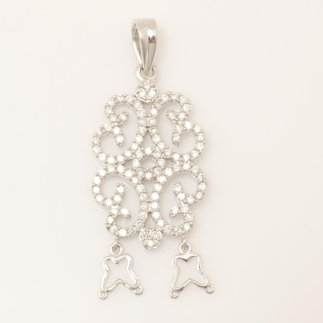 Floral Diamond Pendant, 14k Solid Gold, Natural Diamond, Filigree Cocktail Pendant, Butterfly Drop Necklace, Statement Bridal Jewelry