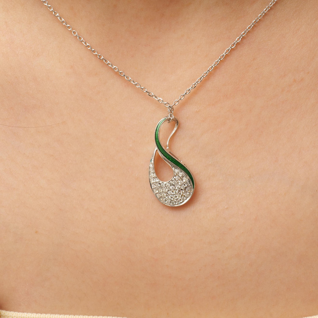 Teardrop Diamond Pendant, 14k Solid Gold, Natural Diamonds, Enamel Pendant, Cluster Set Necklace, Stacking Statement Jewelry, Gift for Her