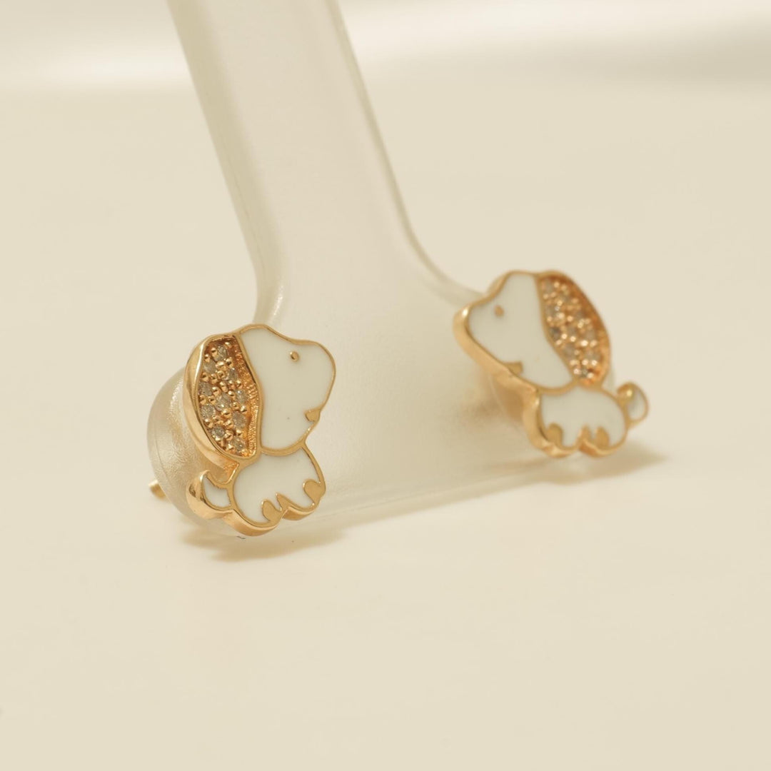 Puppy Diamond Kids Stud Earrings, Enamel Studs, 14k Solid Gold, Natural Diamonds, Everyday jewelry, Gift for toddlers/girls, Ready to Ship