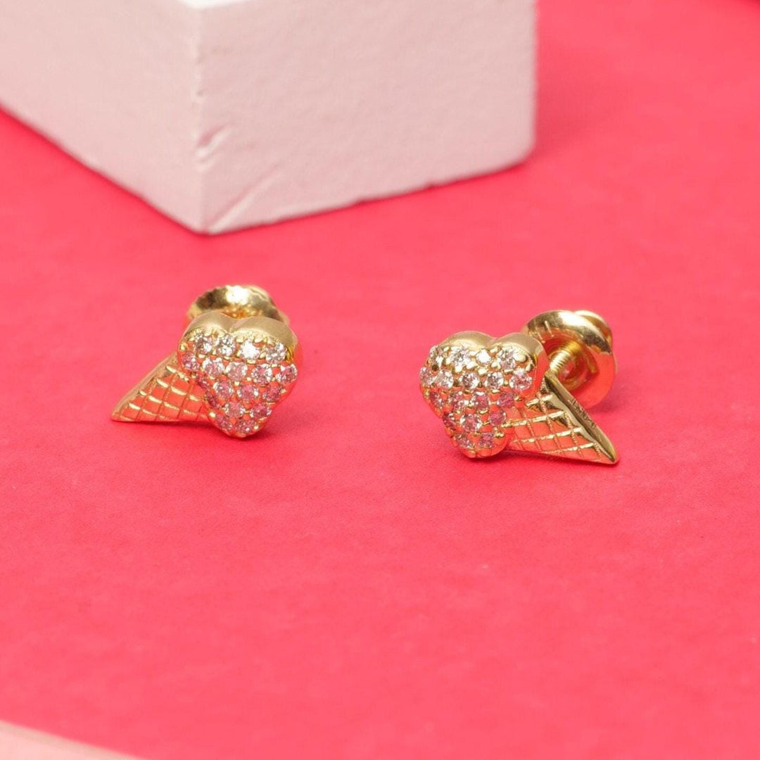 Kids Ice Cream Cone Diamond Stud Earrings, 14k Solid Gold, Natural Diamonds, Summer Jewelry, Gift for toddlers/girls/kids, Ready To Ship