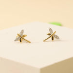 Load image into Gallery viewer, Kids Dragonfly Diamond Stud Earrings, 14k Solid Gold, Natural Diamonds, Insect Jewelry, Gift for toddlers/girls/kids, Ready To Ship