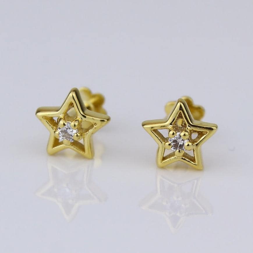 Kids Hollow Star Diamond Stud Earrings, 14k Solid Gold, Natural Diamonds, Everyday jewelry, Gift for toddlers/girls/kids