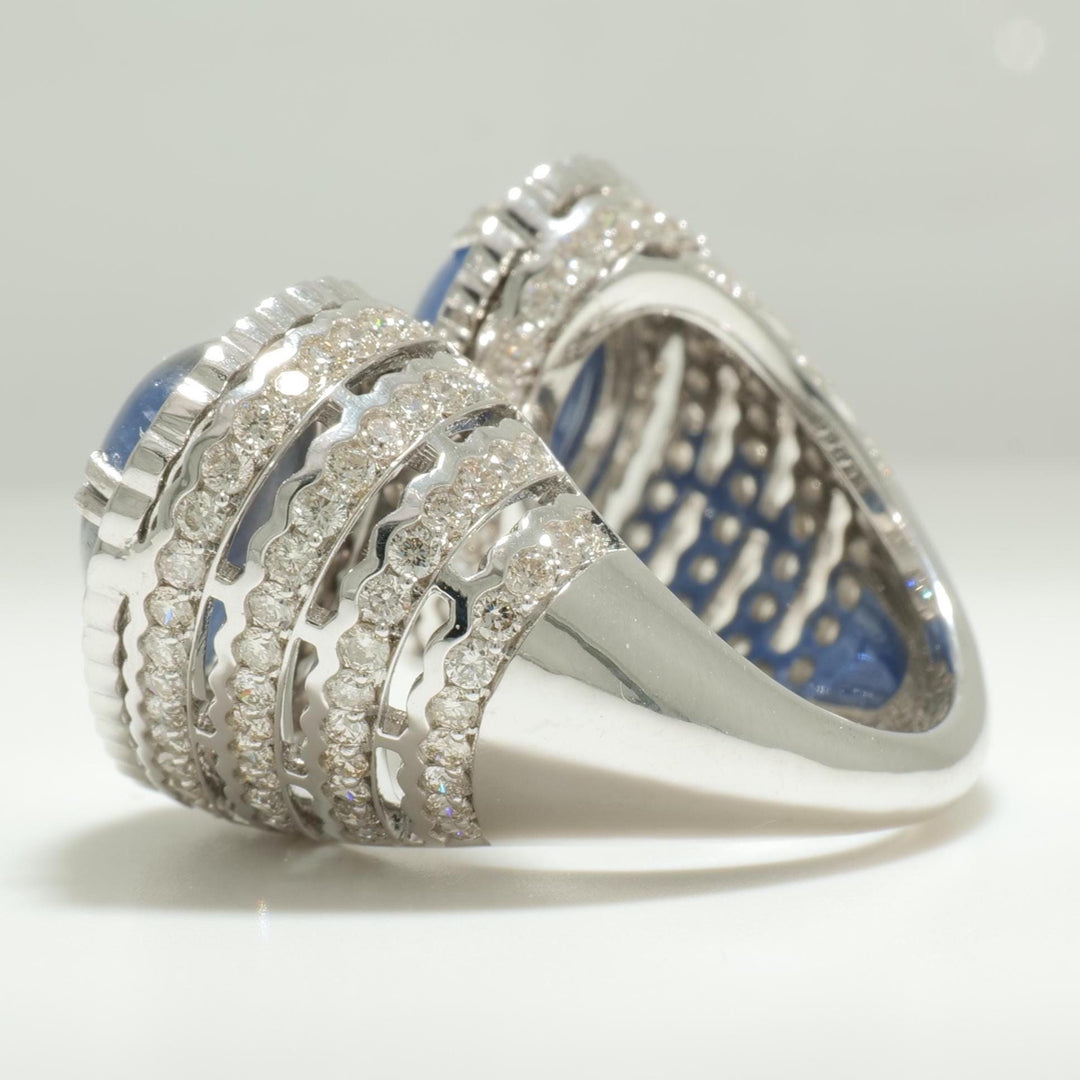 Blue Sapphire Diamond Open Cuff Ring, 14k Solid Gold, Natural Diamonds, Gemstone Ring, Wedding Statement Ring, Ready To Ship, IGI Certified