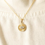 Load image into Gallery viewer, Evil Eye Medallion Diamond Pendant Necklace, 14k Solid Gold, Natural Diamonds, Sunburst Pendant, Everyday Stacking Jewelry, Gift for Her