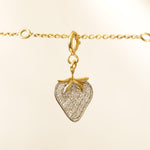 Load image into Gallery viewer, Strawberry Diamond Charm, 14k Solid Gold, Natural Diamonds, Pave Fruit Necklace, Dual Tone Pendant, Everyday Stacking Jewelry, Gift for Her