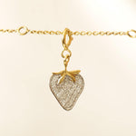 Load image into Gallery viewer, Strawberry Natural Diamond Charm, 14k Solid Gold, Pave Fruit Necklace, Dual Tone Pendant, Everyday Stacking Jewelry, Certified Jewelry