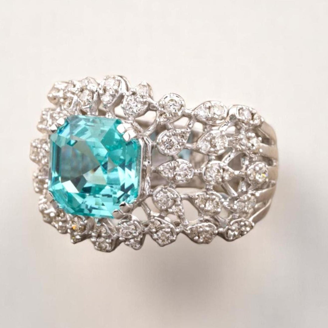 Aquamarine Diamond Ring In 14k Solid Gold, Birthstone Ring With Natural Diamonds, Ready To Ship, Women's Day Gift