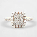 Load image into Gallery viewer, Round & Baguette Diamond Ring in 14k Solid Gold, Illusion Diamond Gold Ring, Natural Diamonds, Ready To Ship, Women's Day Gift
