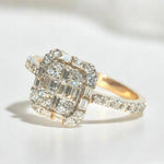 Load image into Gallery viewer, Round & Baguette Diamond Ring in 14k Solid Gold, Illusion Diamond Gold Ring, Natural Diamonds, Ready To Ship, Women's Day Gift