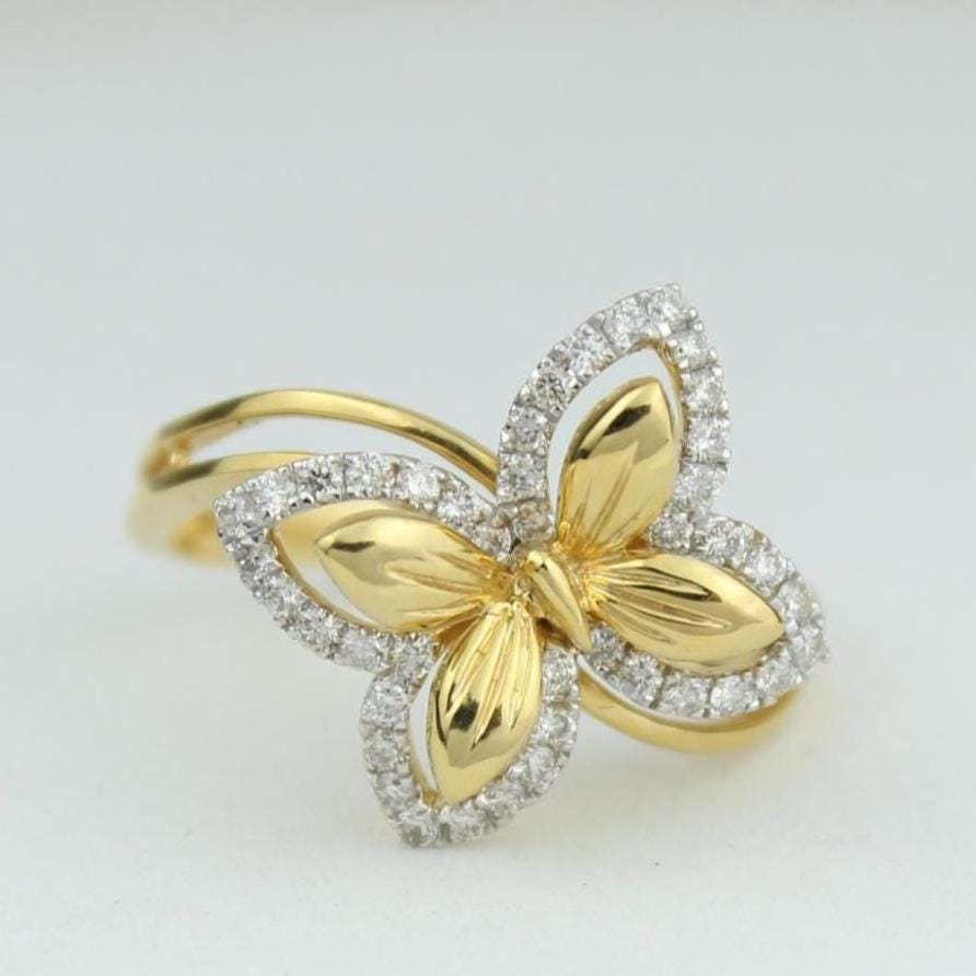 Butterfly Diamond Ring in  14k Solid Gold, Double Toned Ring, Natural Diamonds, Ready To Ship, Women's Day Gift