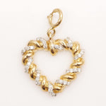 Load image into Gallery viewer, Heart Diamond Charm, 14k Solid Gold, Natural Diamonds, Everyday Staking Jewelry, Dual Tone Love Necklace, Twisted Statement Pendant