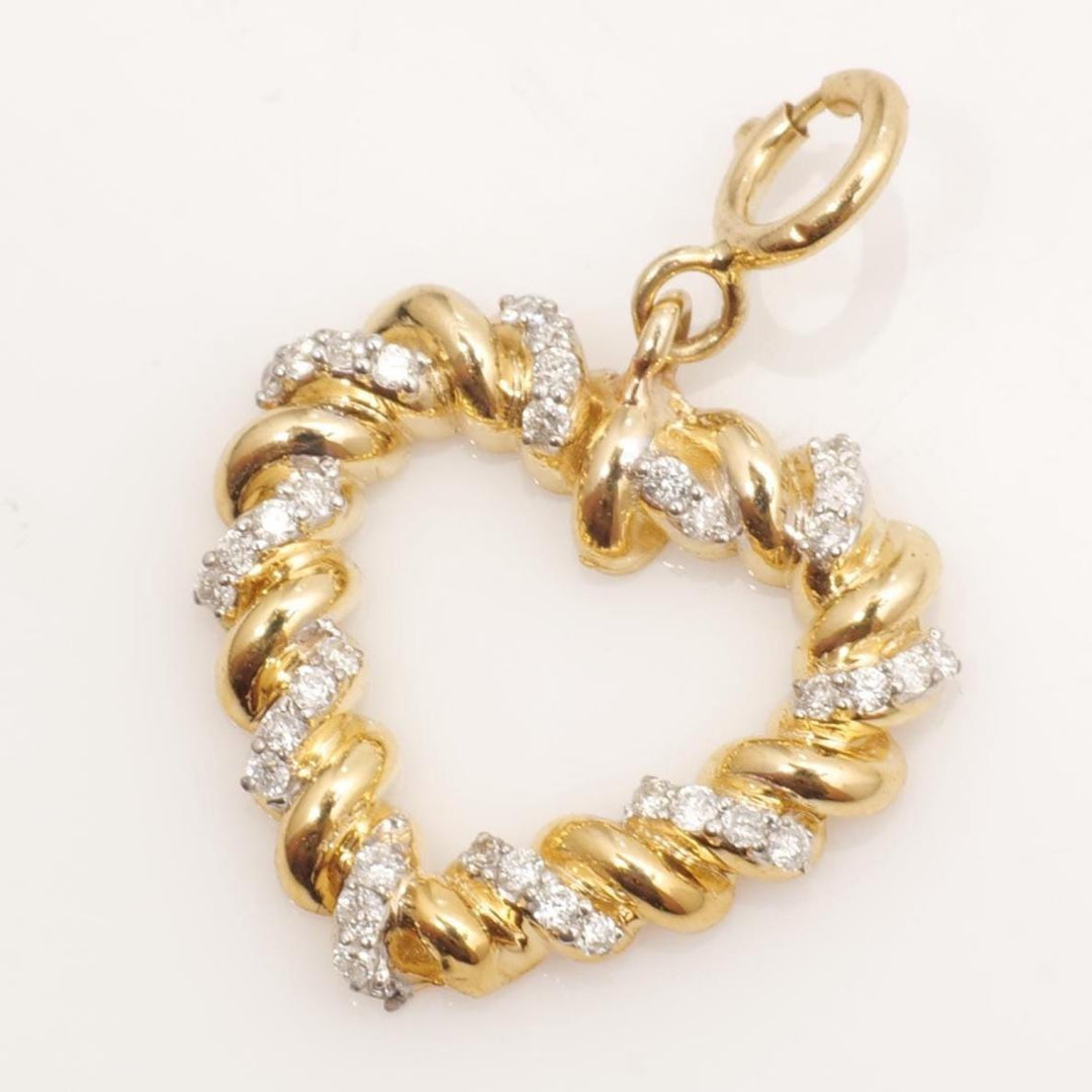 Heart Diamond Charm, 14k Solid Gold, Natural Diamonds, Everyday Staking Jewelry, Dual Tone Love Necklace, Twisted Statement Pendant