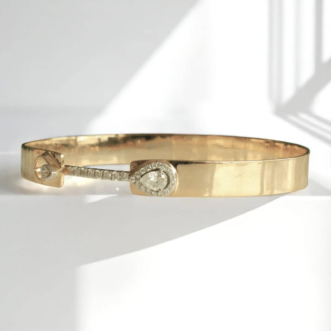 Teardrop Bridge Diamond Bangle, 14k Solid Gold, Natural Diamonds, Statement Halo Bangle, Wedding Bridal Bracelet, Minimal Gold Jewelry