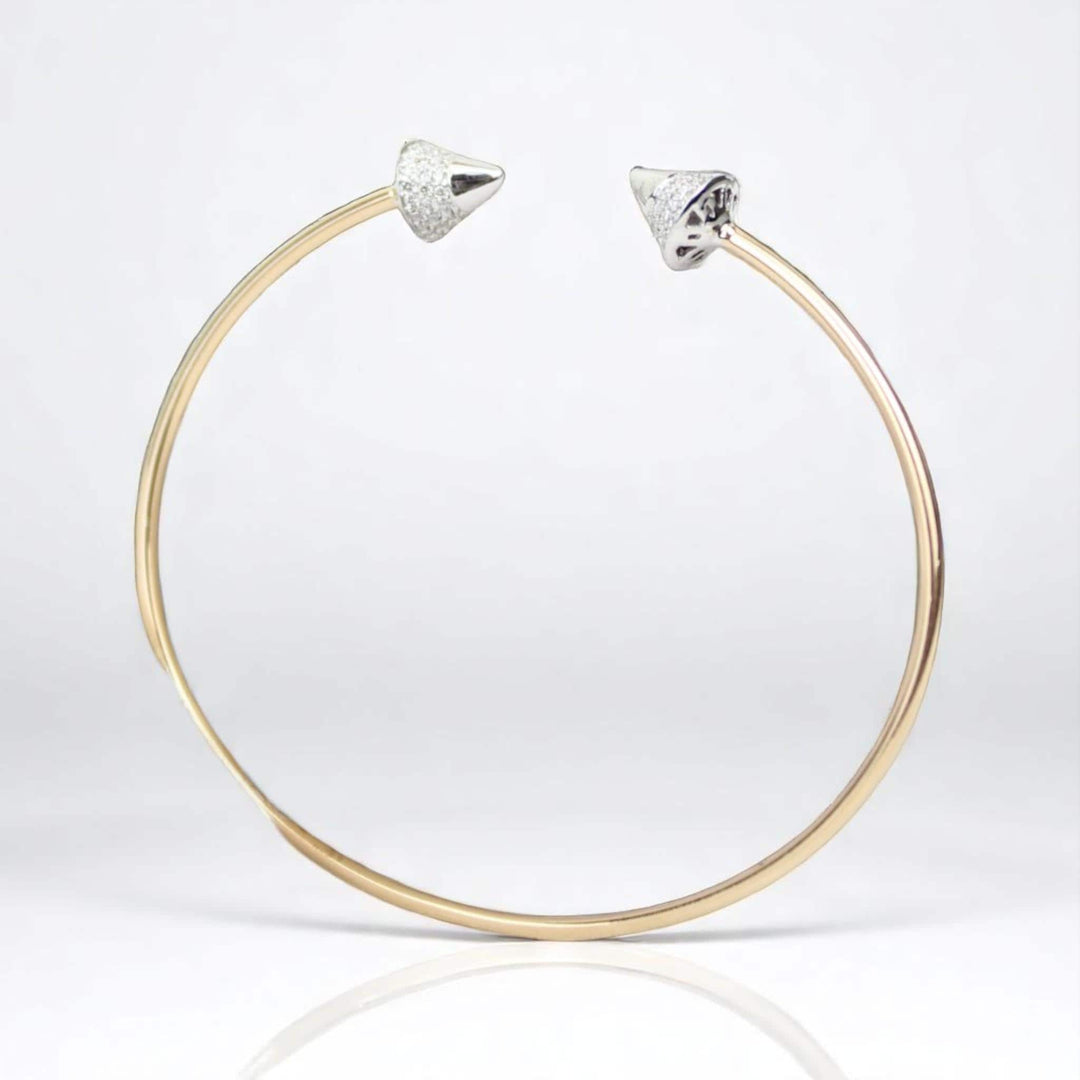 Cone End Diamond Bracelet, 14K Solid Gold, Natural Diamonds, Dual Tone Open Cuff, Geometric Statement Bracelet, Minimalist Stacking Jewelry