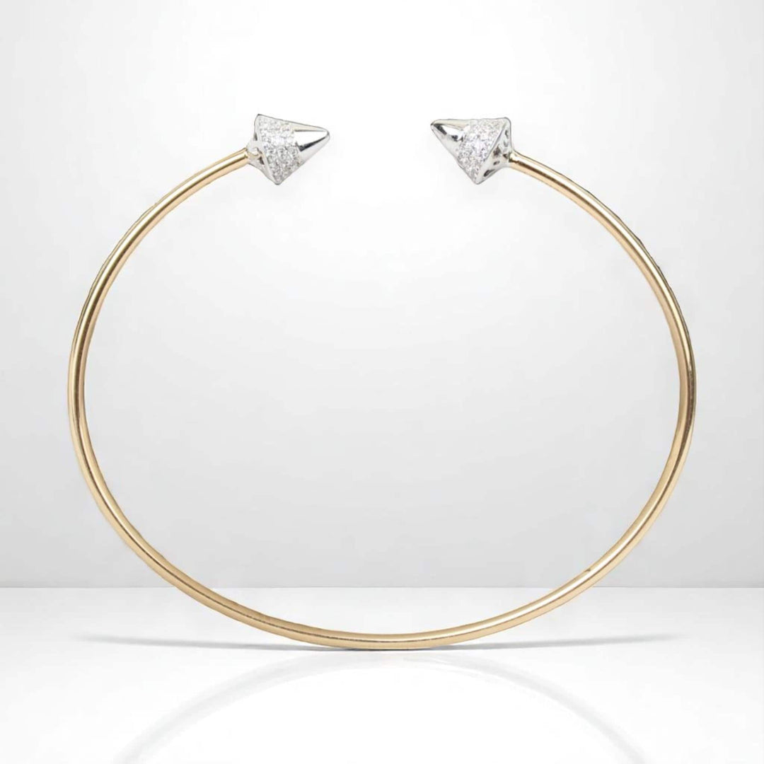 Cone End Diamond Bracelet, 14K Solid Gold, Natural Diamonds, Dual Tone Open Cuff, Geometric Statement Bracelet, Minimalist Stacking Jewelry
