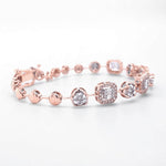 Load image into Gallery viewer, Halo Set Diamond Tennis Bracelet, 14k Solid Gold, Natural Diamonds, Illusion Two Toned Bracelet, Stackable Minimalistic Jewelry