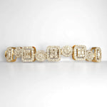 Load image into Gallery viewer, Round and Square Halo Set Bracelet, 14k Solid Gold, Natural Diamonds, Bold Statement Cluster Bangle, Stackable Wedding Jewelry