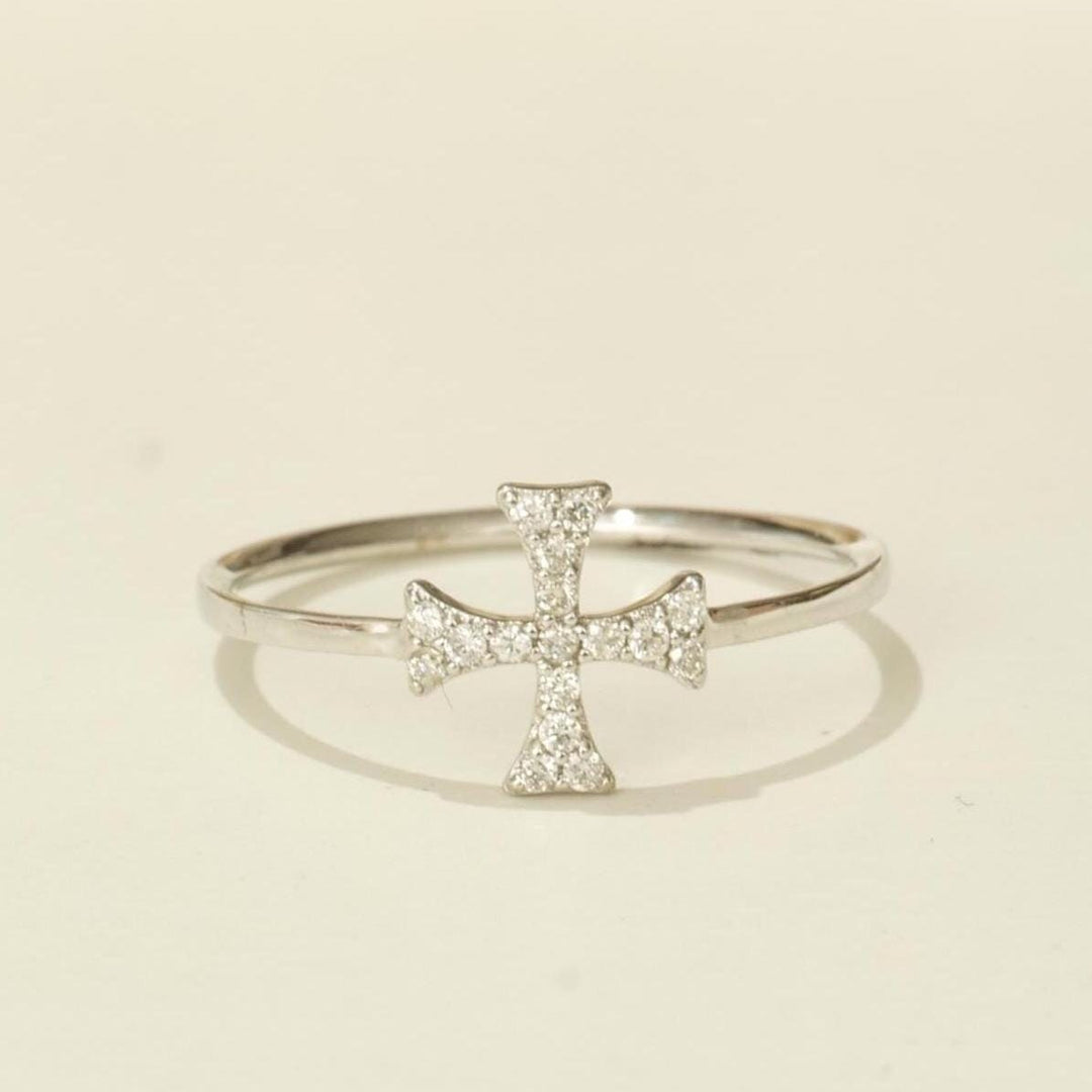 Cross Diamond Ring, 14k Solid Gold, Natural Diamonds, Stackable Handmade Jewelry, Minimalist Religious Ring, Ready To Ship, Women's Day Gift
