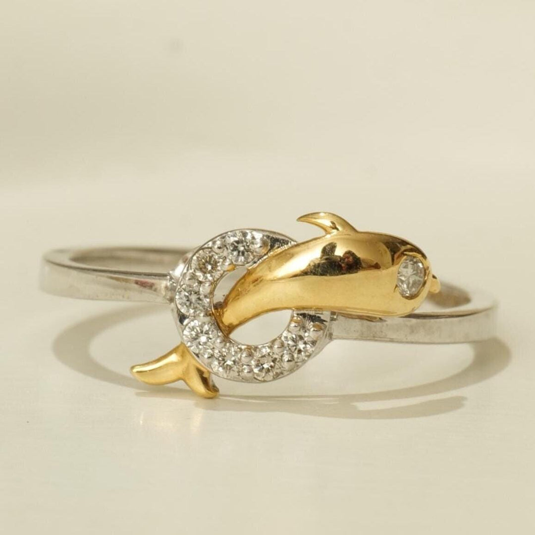 Dolphin Diamond Ring, 14k Solid Gold Fish Ring, Natural Diamonds, Everyday Diamond Jewelry, Ready To Ship, Women's Day Gift
