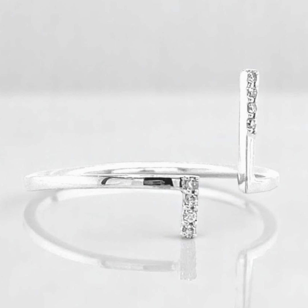 Double Bar Open Cuff Diamond Ring, 14k Solid Gold, Natural Diamonds, Asymmetrical T-Ring, Minimalist Ring, Ready To Ship, Women's Day Gift