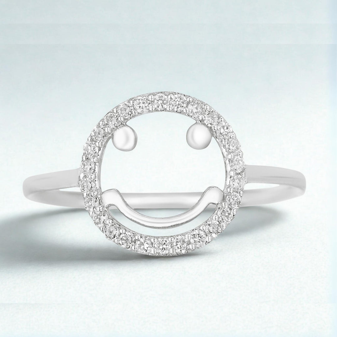 Smiley Diamond Ring, 14k Solid Gold, Natural Diamonds, Emoji Friendship Ring, Everyday Stackable Jewelry, Ready To Ship