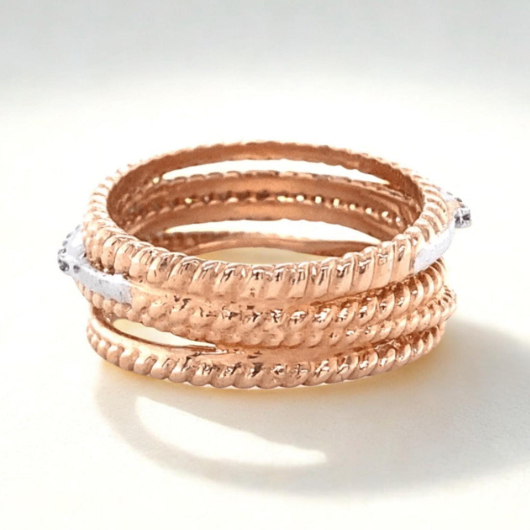 Twist Diamond Broad Band Ring, 14K Solid Gold, Criss Cross Ring, Natural Diamonds, Dual Tone Stackable Ring, Ready To Ship, Women's Day Gift