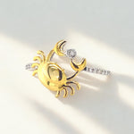 Load image into Gallery viewer, Zodiac Crab Diamond Ring, 14k Solid Gold, Natural Diamonds, Cancerian Sign, Minimalist Everyday Jewelry, Ready To Ship