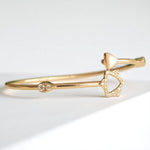 Load image into Gallery viewer, Star Triangle Diamond Bracelet, 14k Solid Gold, Natural Diamonds, Mother Of Pearl Dual Styling Cuff Bangle, Statement Minimalistic Jewelry