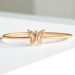 Load image into Gallery viewer, Butterfly Natural Diamond Cuff Bangle Bracelet: 14k Solid Gold Mother Of Pearl Animal Jewellery, Certified Jewelry