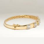 Load image into Gallery viewer, Bar Cluster Natural Diamond Bangle Bracelet, 14k Solid Gold Illusion Geometric Cuff Jewellery, Certified Jewelry