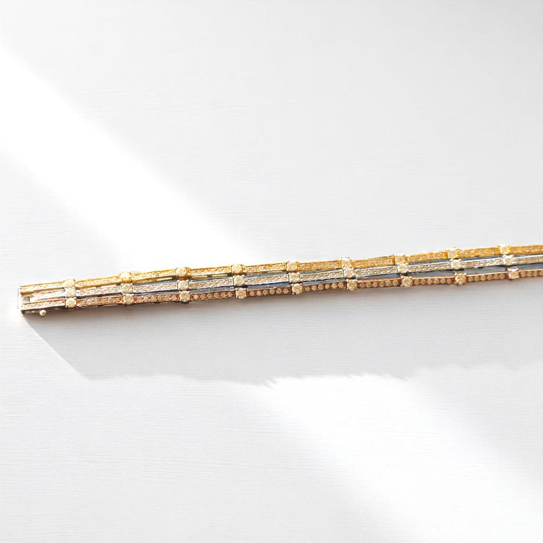 Trinity Diamond Tennis Bracelet, 14k Solid Gold, Natural Diamonds, Stacking Statement Bracelet, Three Tone Bracelet, Eternity Bracelet