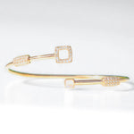 Load image into Gallery viewer, Geometric Natural Diamond Open Cuff Bracelet: 14k Solid Gold Mother Of Pearl Dual Styling Jewellery, Certified Jewelry